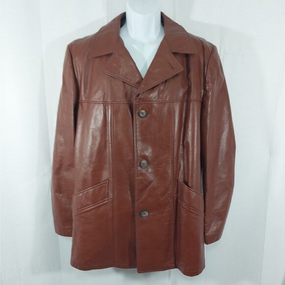 VINTAGE LONDON FOG! RICH PECAN BROWN GENUINE LEATHER ZIP OUT LINER COAT! SZ 42R - Picture 2 of 12